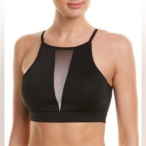NEW C&C California Black Halter Sports Bra with White Mesh Panel Insert M